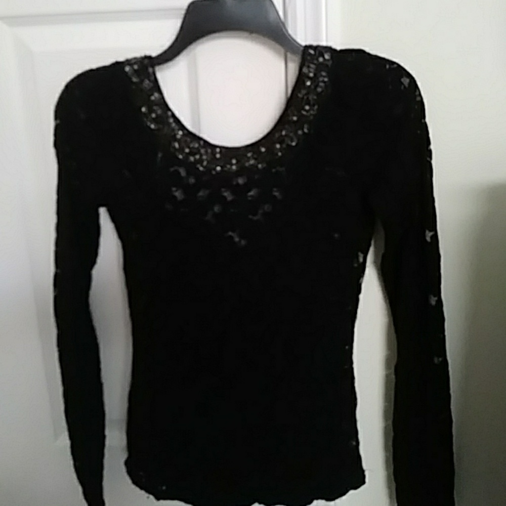 Free the people blk lace beaded shirt
